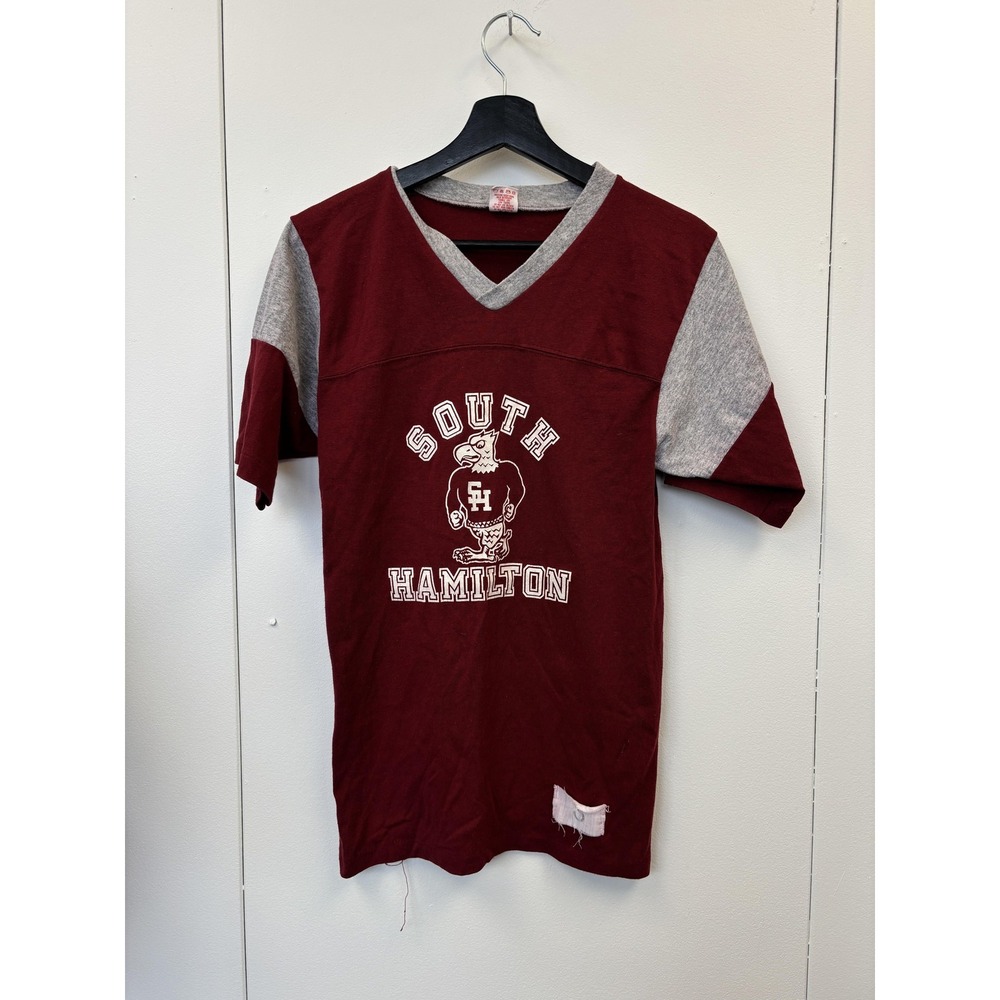Vintage‎ Collegiate Pacific Shirt Mens Small Maroon South Hamilton V Neck 80s